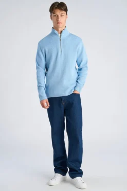 Lindbergh Half zip rib knit Soft blue Outlet