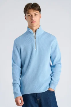 Lindbergh Half zip rib knit Soft blue Outlet