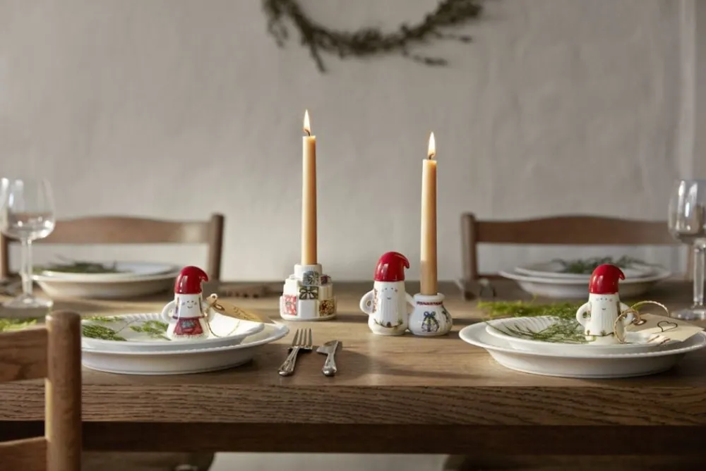 Kähler Hammershøi Christmas Gaver lysestage Ø7. 5 cm hvid m. deko Sale