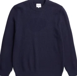 Norse Projects Henning Cotton Wool Rib Sweater Blå Sale