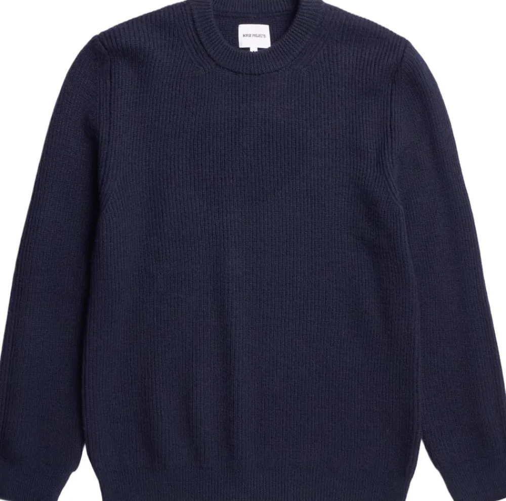 Norse Projects Henning Cotton Wool Rib Sweater Blå Sale