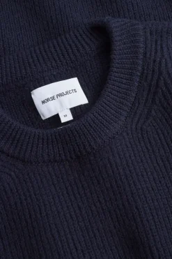 Norse Projects Henning Cotton Wool Rib Sweater Blå Sale