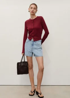 MANGO High-waisted straight denim shorts Open blue New