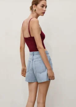 MANGO High-waisted straight denim shorts Open blue New