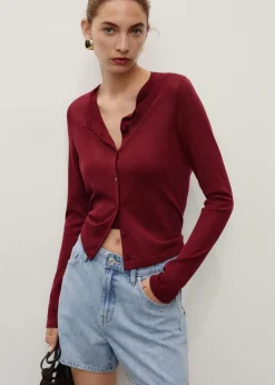 MANGO High-waisted straight denim shorts Open blue New