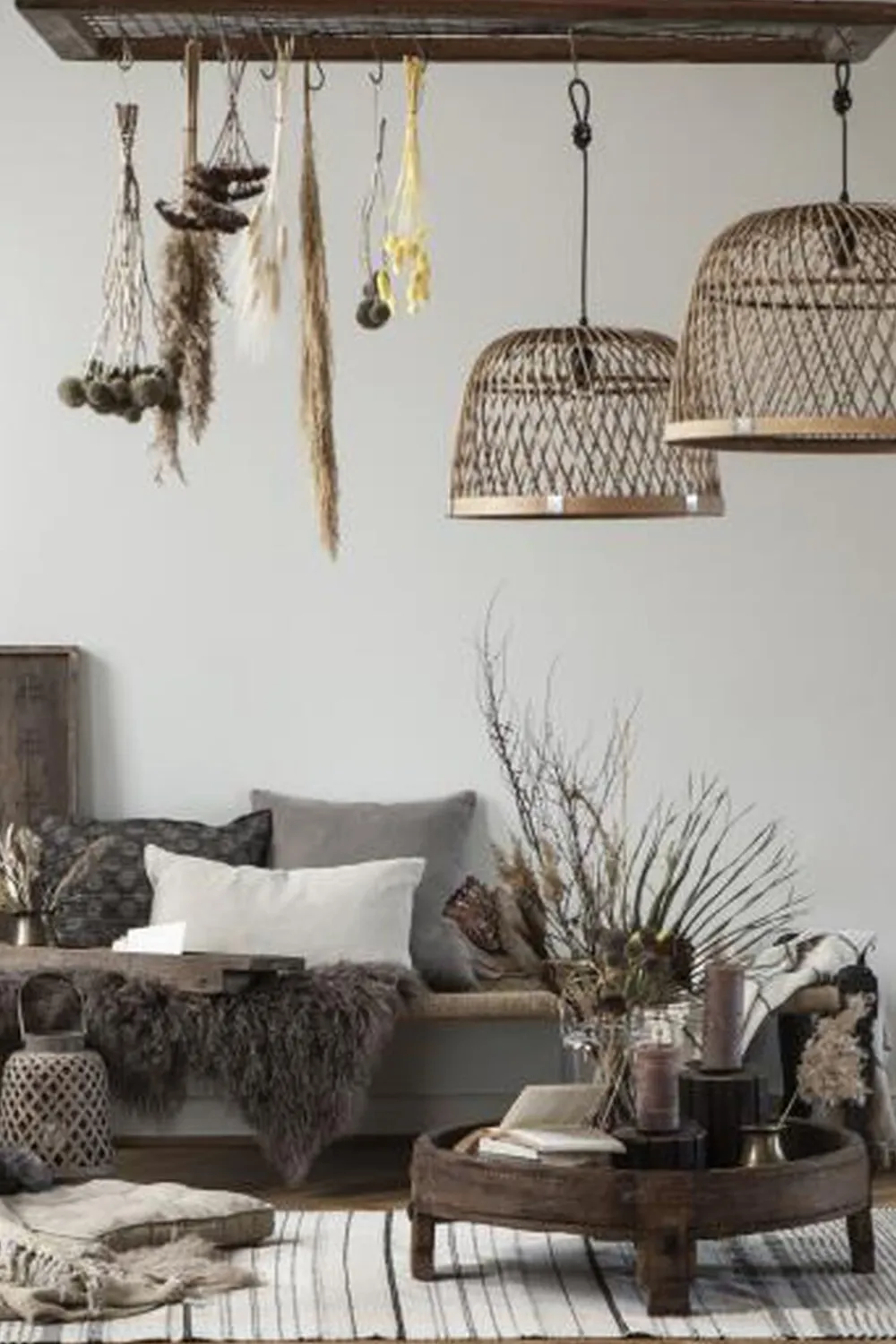 Ib Laursen Hængelampe bambus skærm hvid plastikledning Sale