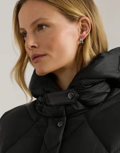 Hooded Diamond-Quilted Down Coat><noscript><img width=