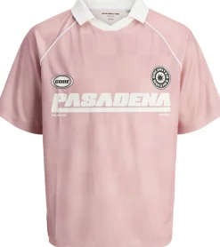 Jack & Jones JCOLIDO AOP MESH OPEN COLLAR POLO J Pink icing/grey flannel