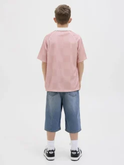 Jack & Jones JCOLIDO AOP MESH OPEN COLLAR POLO J Pink icing/grey flannel