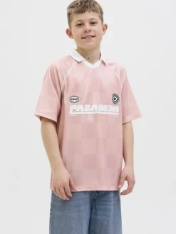 Jack & Jones JCOLIDO AOP MESH OPEN COLLAR POLO J Pink icing/grey flannel