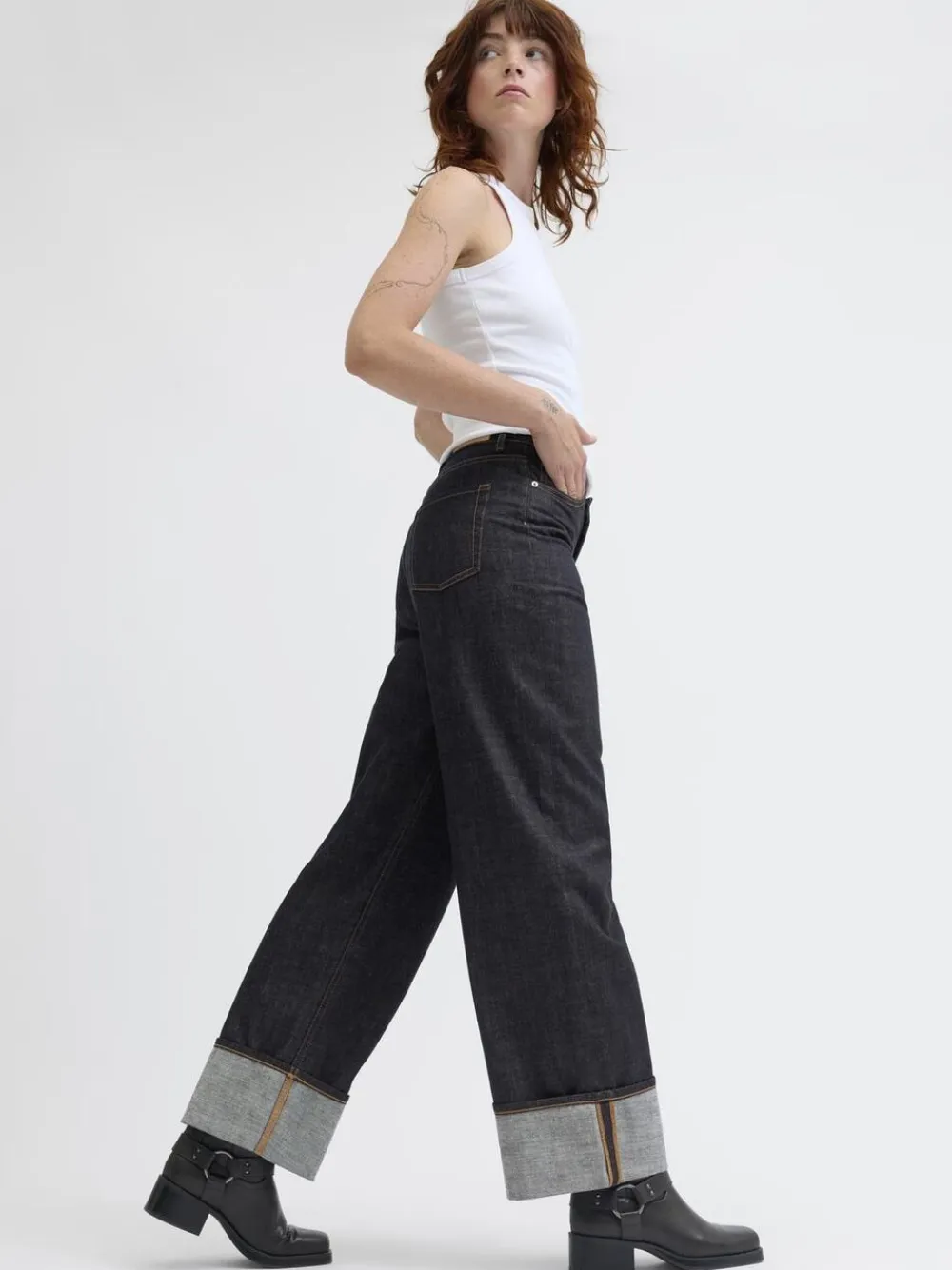 JJXX JXTOKYO VEGA WIDE HW FOLD UP R269 D Dark blue denim Clearance