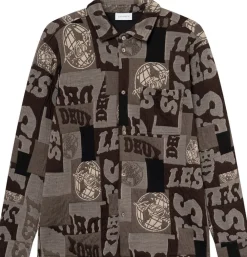 Les Deux Kaleb Patchwork Jacquard Overshirt Mountain grey brown Hot