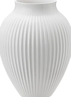 Knabstrup, vase, riller hvid, 20 cm>Knabstrup Keramik Outlet