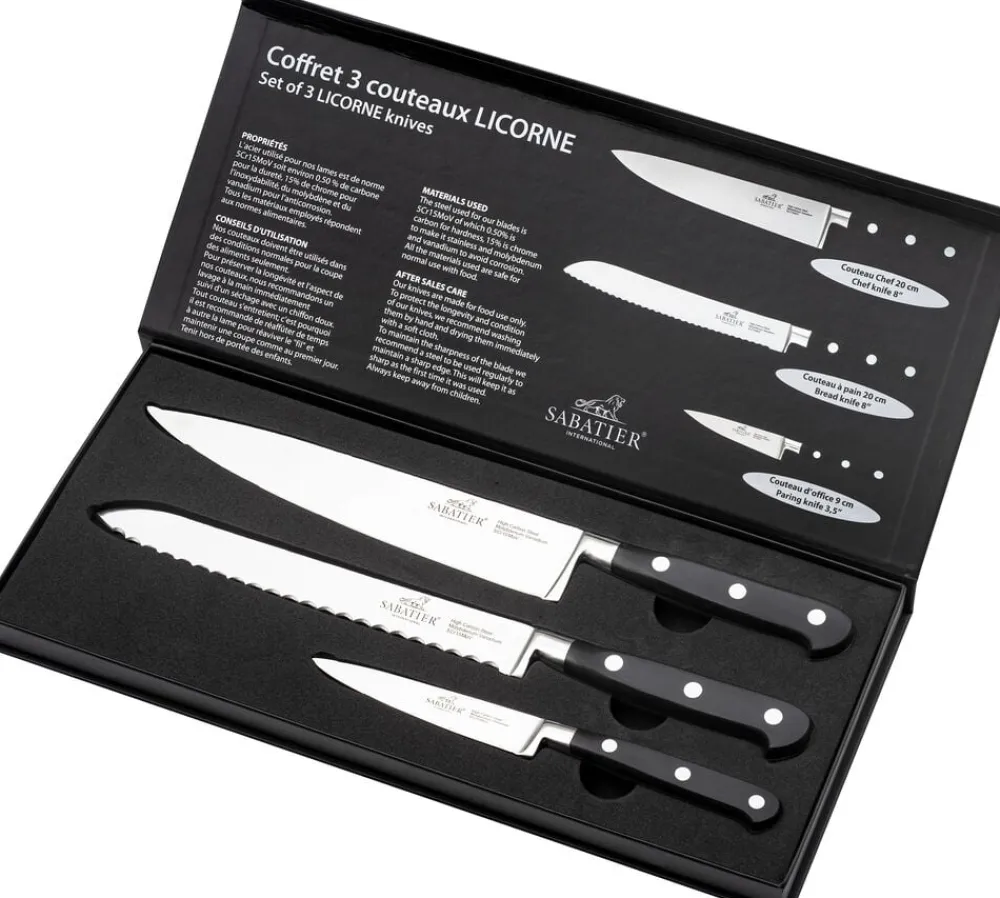 Lion Sabatier Knivsæt Licorne 3 dele Stål/Sort Outlet