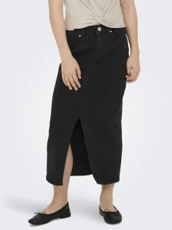 ONLY KOGSIRI FRONT SLIT SKIRT WB DNM GU Washed black