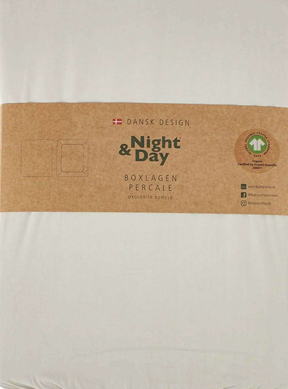 Night & Day Økologisk boxlagen, percale - GOTS, Sand Outlet