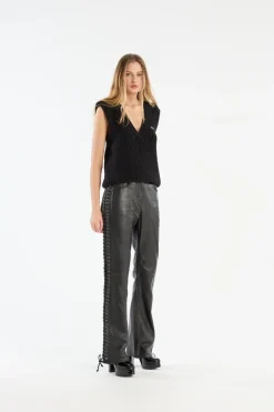 LACED LEATHER PANTS><noscript><img width=