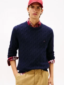 Tommy Hilfiger LAMBSWOOL BLEND CABLE CREW Desert sky Discount