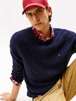 Tommy Hilfiger LAMBSWOOL BLEND CABLE CREW Desert sky Discount