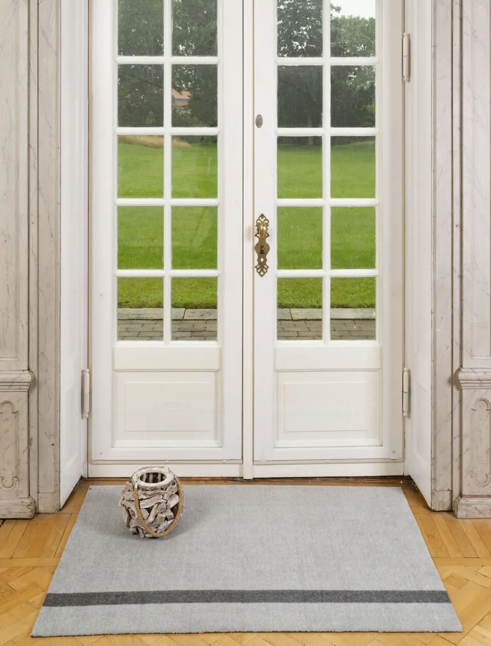 Løber, 130x90 cm, stripe vertical lysegrå/steelgrey>Tica Copenhagen Sale