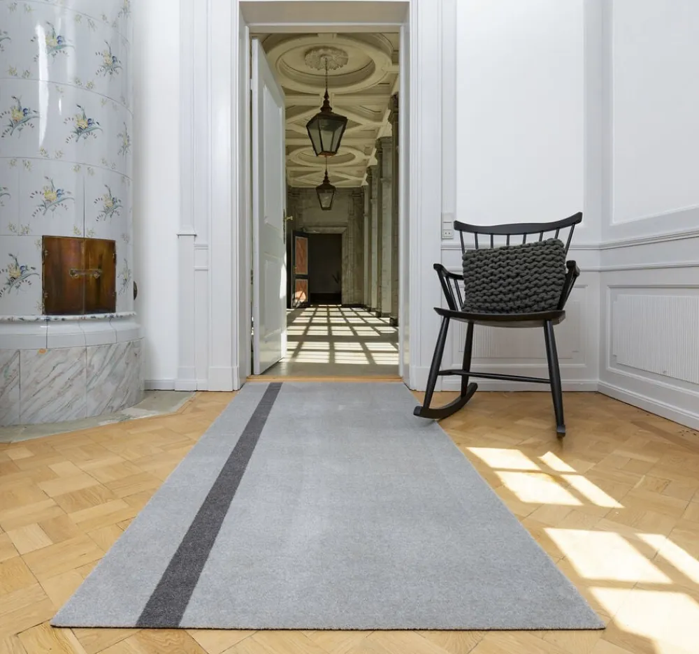 Løber, 130x90 cm, stripe vertical lysegrå/steelgrey>Tica Copenhagen Sale