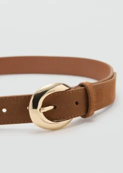 Leather belt with oval buckle>MANGO Sale