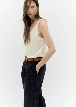 Leather belt with oval buckle>MANGO Sale