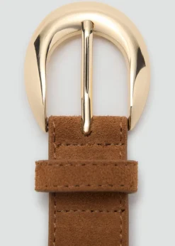 Leather belt with oval buckle><noscript><img width=