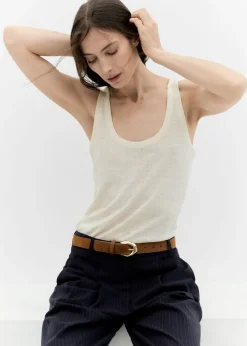 Leather belt with oval buckle><noscript><img width=