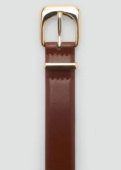 MANGO Leather effect belt with buckle Brown