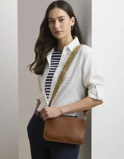 Lauren Ralph Lauren Leather Medium Landyn Crossbody Bag Lauren tan New