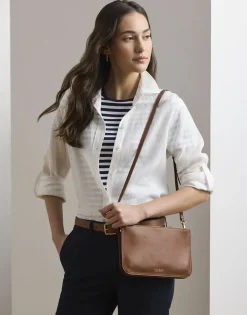 Lauren Ralph Lauren Leather Medium Landyn Crossbody Bag Lauren tan New