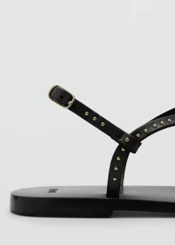 Leather sandals with mini studs><noscript><img width=