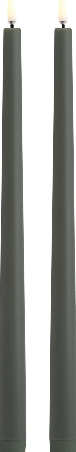 Uyuni LED taper candle, Olive green, Smooth, 2,3x32 cm / 2-pack Hot