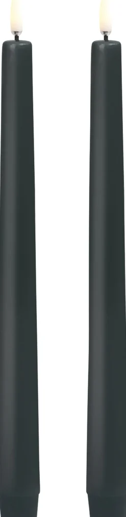 LED taper candle, Pine green, smooth, 2-pack, 2,3x25 cm>Uyuni