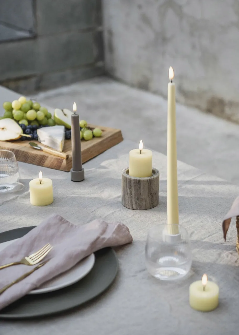 Uyuni LED taper candle, Sandstone, Smooth, 2-pack, 2,3x15,5 cm