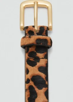 MANGO Leopard leather belt Brown Discount