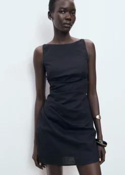 Dame MANGO Linen cotton blend draped dress