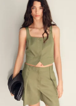 Linen-blend suit bermuda shorts>MANGO Sale