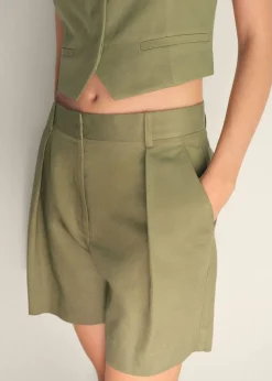 Linen-blend suit bermuda shorts><noscript><img width=