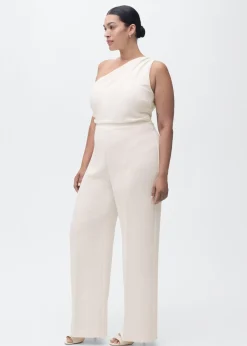 MANGO Long asymmetrical draped jumpsuit Natural white Hot