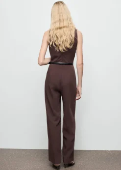 Long jumpsuit with draped neck and><noscript><img width=