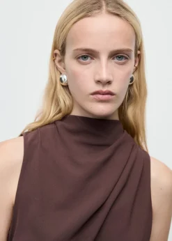 Long jumpsuit with draped neck and><noscript><img width=