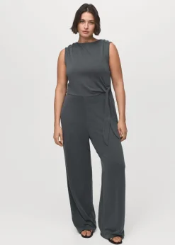 MANGO Long jumpsuit with knot Charcoal Sale