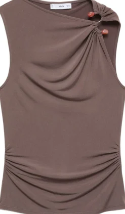 MANGO Lurex knitted top with crossed back Lt pastel brown