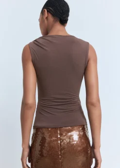 MANGO Lurex knitted top with crossed back Lt pastel brown