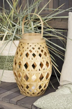 Lygte m/glasindsats og hank krydsflettet bambus>Ib Laursen