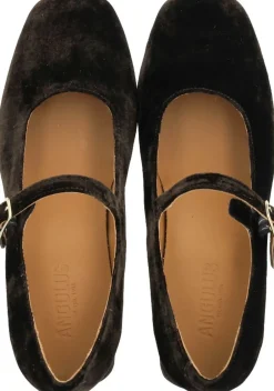 ANGULUS Mary Jane i blød velour med skulptu 3466 brown