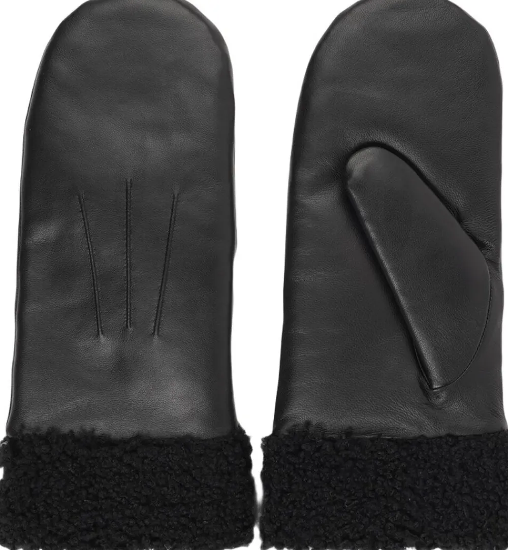 Lovelies MATERA - FEMININE LEATHER MITTENS W/ CURLY SHEARLING Black Outlet