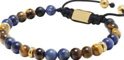 Men's Beaded Bracelet with Dumortierite, Brown Tiger Eye and><noscript><img width=